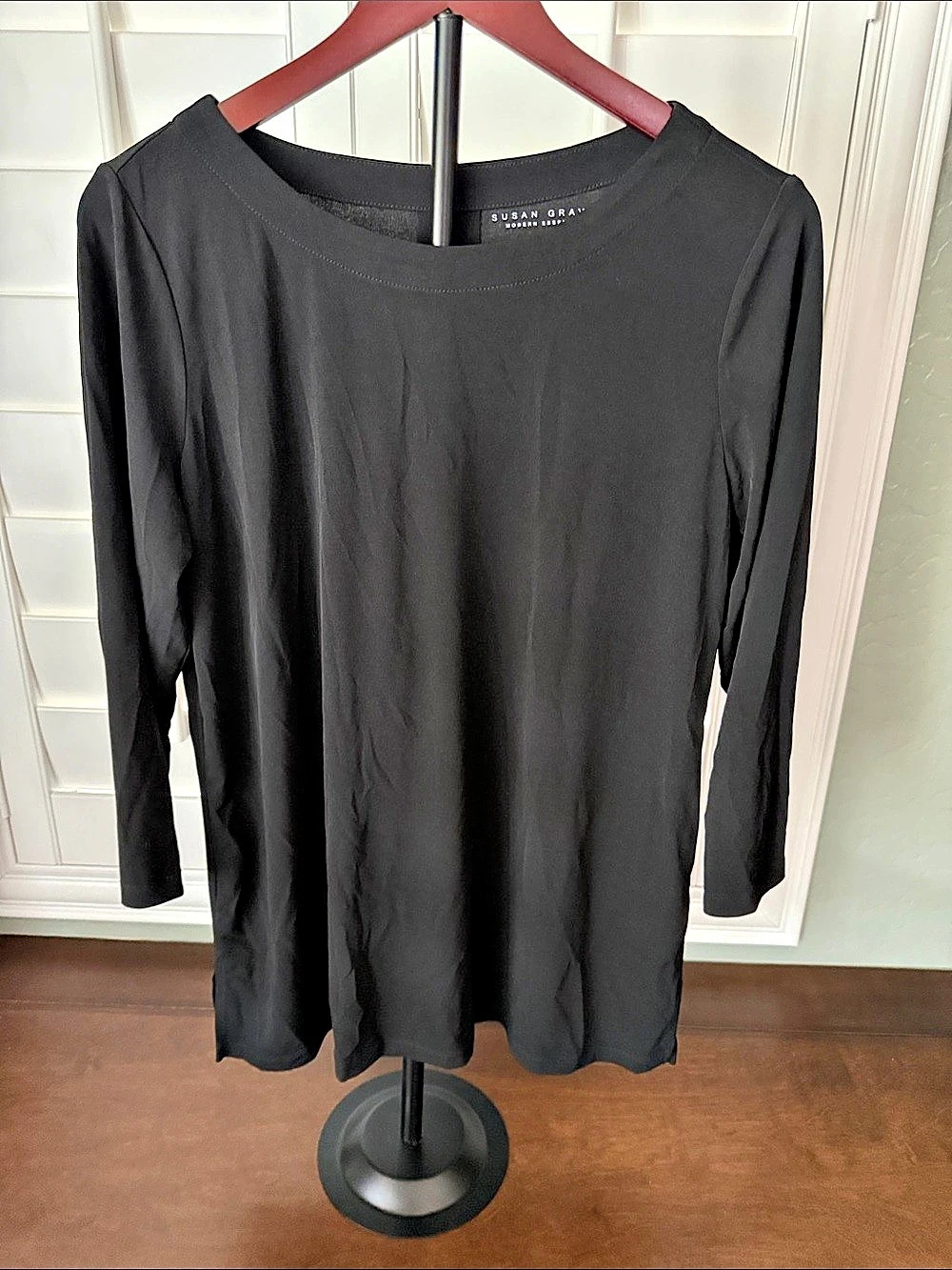 Susan Graver Modern Essentials Liquid Knit 3/4 Sleeve Tunic Black M Like New